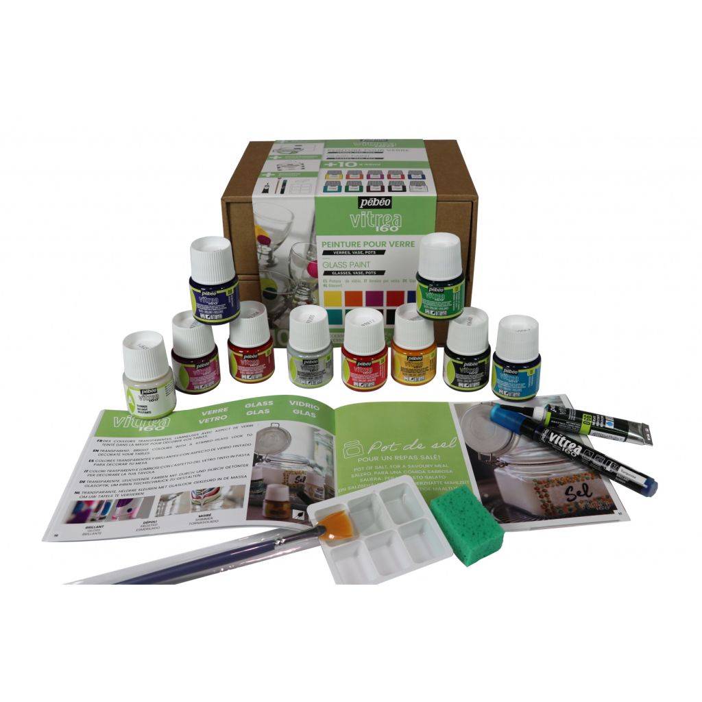 Pebeo Vitrea 160 Glossy Glass Paint Set 1 - 10 x 45ml Collection Case